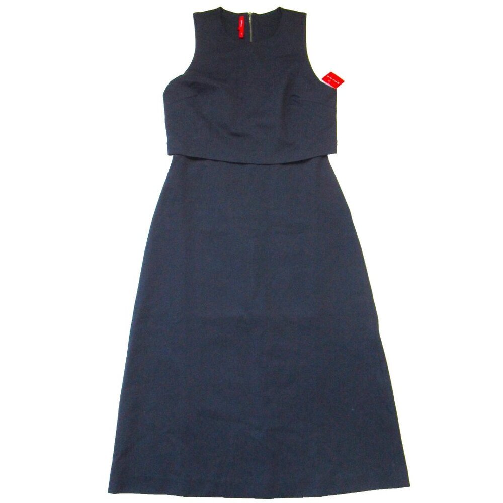 NWT Spanx 20599R Ponte Overlay Fitted Midi in Classic Navy Sleeveless Dress S